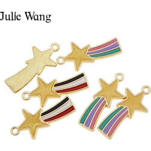 Julie Wang 6PCS Enamel Star Meteor Charms Colorful Alloy Gold Tone Necklace Bracelet Earrings Jewelry Making Accessory