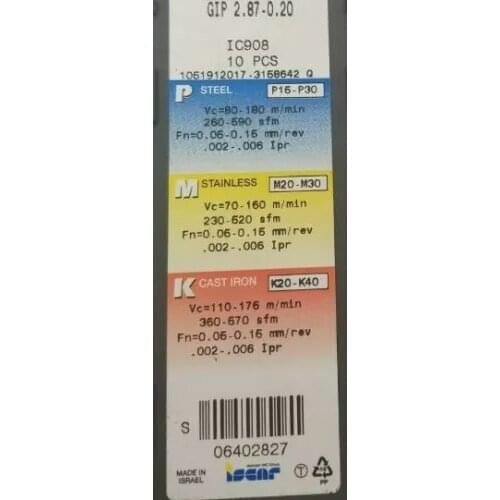 10 PCS CARBIDE INSERT GIP 2.87-0.20 IC908