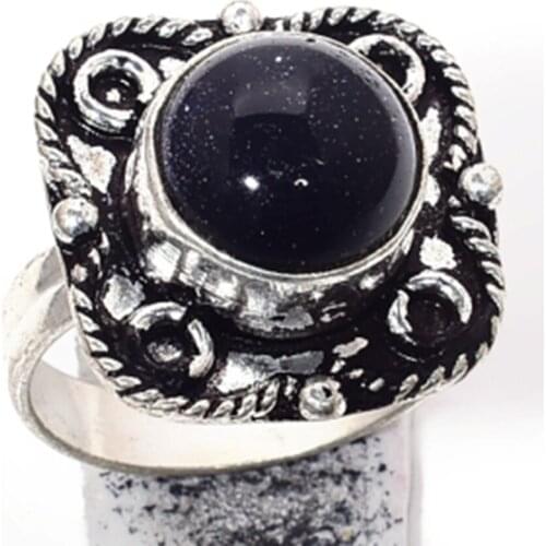 Genuine Blue Sunstone Silver Ring Overlay over Copper , Hand Made Women Jewelry gift , Size: 8.5 , R6464