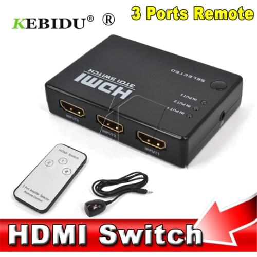 Kebidu HDMI-compatible Switch 3 Port Switcher Splitter for PS3 360 Xbox HDTV DVD with Remote Switcher with IR Remote Controller