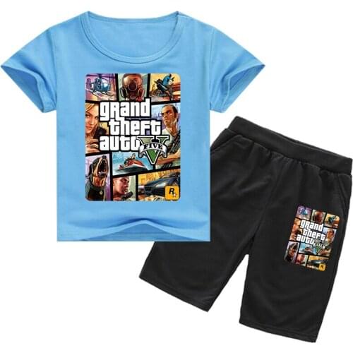 2021 Summer Grand Theft Auto Gta 5 T Shirt Shorts 2pcs Set Kids Clothes Boys Short Sleeve TrackSuit Boutique Baby Girls Outfits