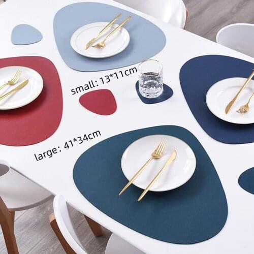 Leather Placemat Size Waterproof, Oil Proof And Heat Insulation Solid Color Double-Sided Triangle Placemat Kitchen Accessories