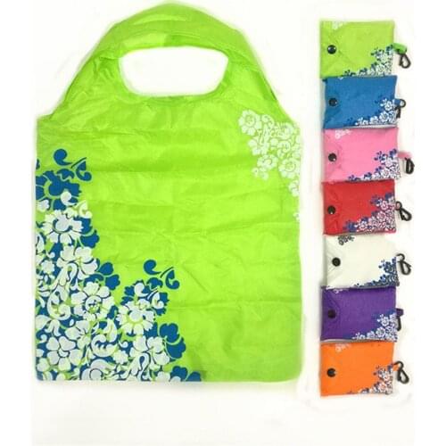 Square Pocket Shopping Bag Blue and White Porcelain Eco-friendly Folding Reusable Portable Shoulder Handle Bag Tote Polyester