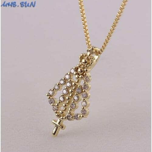 MHS.SUN Fashion Zircon Necklace For Women Gold Color Chain AAA CZ Necklace Small Cross Religious Jewelry Exquisite Girls Gift