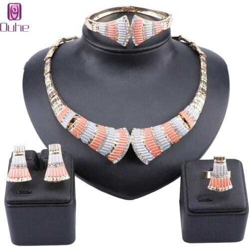 Fashion Dubai Gold Crystal Jewelry Women African Beads Set Nigerian Bridal Wedding Accessories Necklace Earring Jewelry Sets