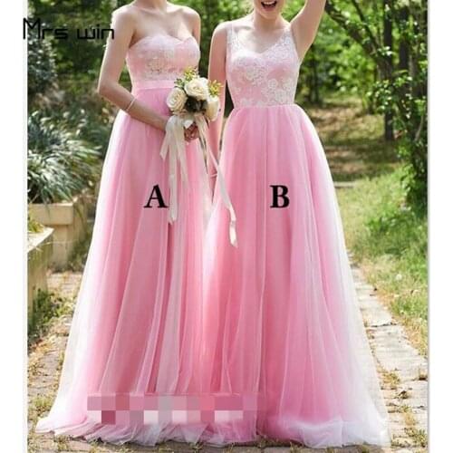 Mrs win Bridesmaid Dresses Elegant V-neck Vestido Madrinha HR211 Plus Size Sleeveless Lace Long A-line Wedding Party Dress 2020