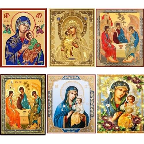 Fezrgea New 5D DIY Full Square "Madonna And Russian Child Icon Jesus Christ" Diamond Painting Decoration Round Cross Stitch Gift