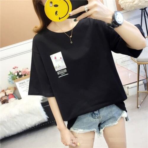 2021 News Womens Wear T-Shirt Short Sleeve White Black Loose Girl Clothes Summer Fashion Leisure Jacket Base Cartoon Pattern