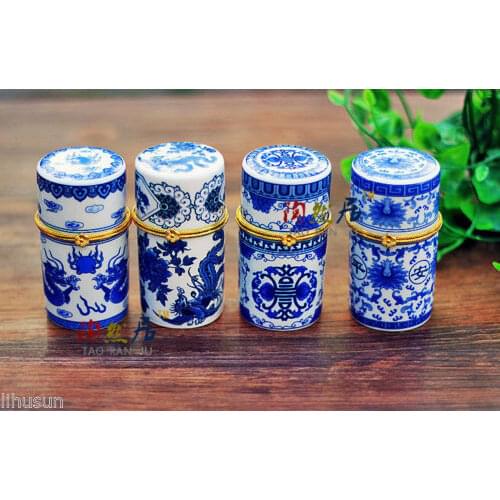Wholesale 4pcs Chinese Blue & White Porcelain Jewelry/Toothpick Holder Gift Box
