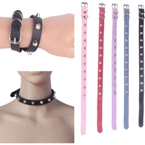 Punk Style Clavicle Chain Necklace For Women Jewelry Retro Bucket Rivet Leather Choker Necklace Bracelet Multi-Purpose Bijou