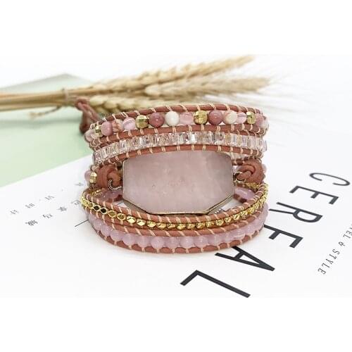 Powder Crystal Stone Bracelet Natural Stone Bracelet 5 Wraps Bracelet Handmade Boho Pink Bracelet for Women Bracelet Dropship
