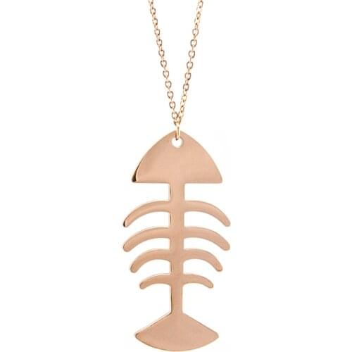 Sale Promotion Rosegold color Fish Bone Charm Women thin necklace cable Choker Stainless steel mirror polished good quality