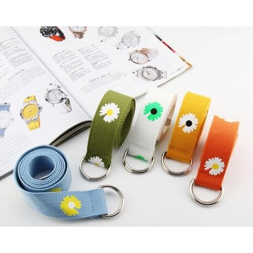 New Fashion Women Canvas Belts Daisy Double D Ring Buckle Long Waist Strap Harajuku Jeans Dress Casual Female Student Belt