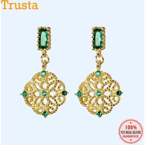 Trustdavis 925 Sterling Silver Flower Green CZ Charm Stud Earrings Gift For Women Wedding Party Valentines Day Jewelry DA1350