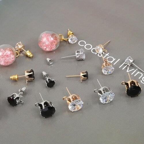 Gold Silver 6/8/10mm Zircon Crystal Ear Stud With Hole Ear Drop Women Girl Diy Earring Brincos For Blank Base Jewelry Making