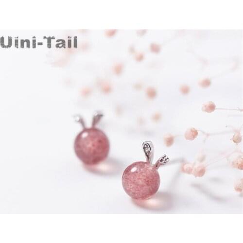 Uini-Tail hot new 925 sterling silver cute bunny strawberry crystal earrings simple fresh Korean student jewelry wholesale GN415