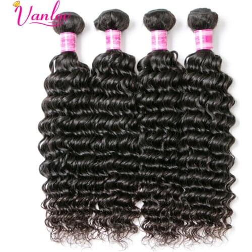 Vanlov Deep Wave Human Hair Weave Bundles Remy Human Hair Bundles Natural Black Jet Black 3/4 PCS Peruvian Remy Hair Extensions