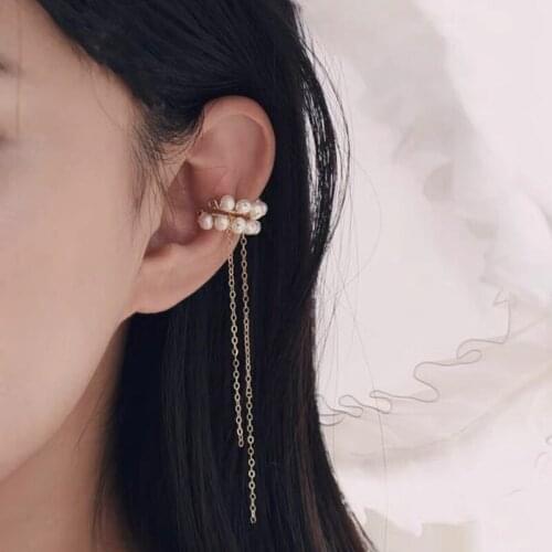 Natural Freshwater Pearl Vintage Retro Elegant Wedding Handmade Ear Clip Tassel Long Earrings Luxury Jewelry for Women Gift New