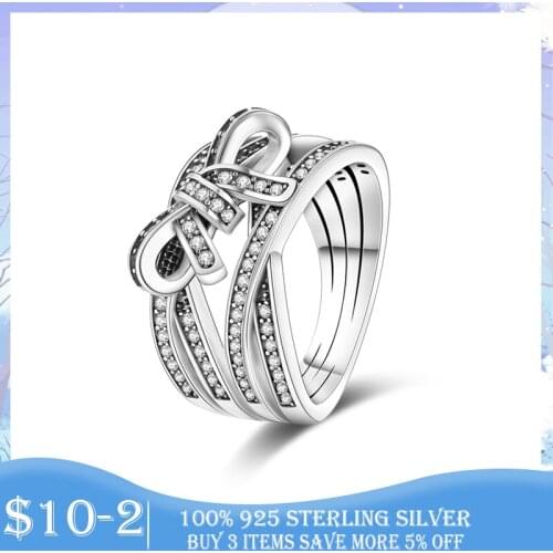 Lucky Finger Rings Real 925 Sterling Silver Bowknot Female Rings for Women Wedding Engagement Ring Jewelry Anel Girlfriend Gift