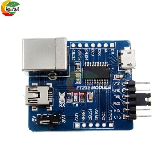 Ziqqucu FT232RL 3 in 1 USB to Serial Port Module USB Type B / MINI USB / Micro USB 3 Interface to UART Module for Arduino