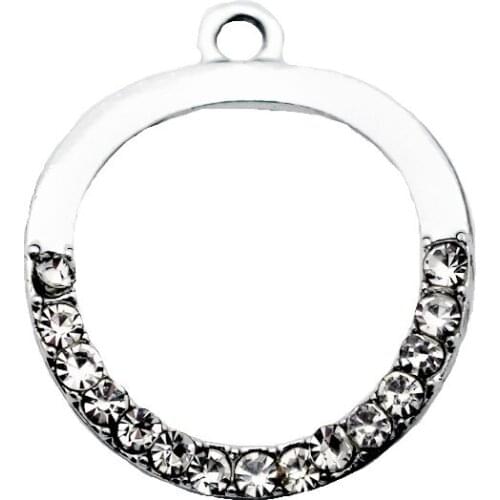 20pcs/lot Hollow Out Simple Crooked Round Crystal Dangle Charms Lobster Clasp Charms For Women Necklace Bracelet DIY Jewelry