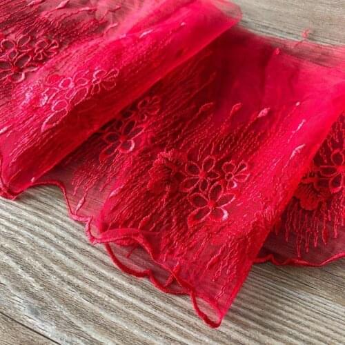 20Yards Red Lace Trim Embroidered Flowers Fabric 16cm Wide DIY Craft Doll Sewing Dress Clothing Accessories High Quality