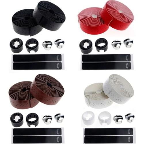 2x Bike Cycling Road Bike Sports Handlebar Tape Faux Leather Wrap +2 Bar Plug Whosale&Dropship
