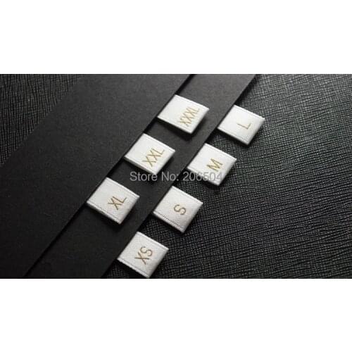 GARMENT SIZE LABEL/clothing tags gold background gold letters gold background with white letters 700pcs