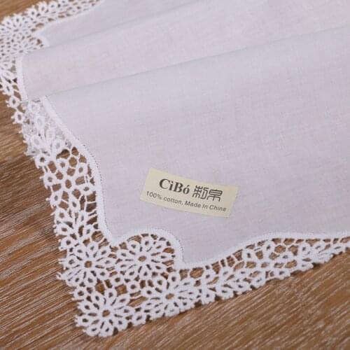 A006: White premium cotton lace handkerchiefs crochet hankies for women/ladies wedding gift