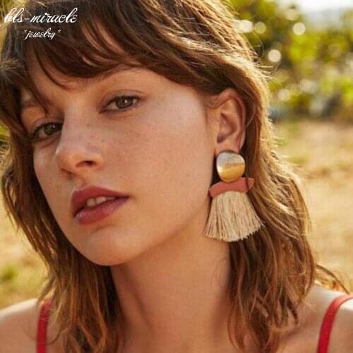 Bls-miracle fashion jewelry accessories Bohemia big round sheet mixcolor tassel dangle drop earring best femme gift E501