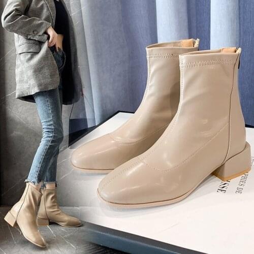 Chelsea boots womens shoes autumn new British style thick with square toe Martin boots zipper fashion boots single shoes X893