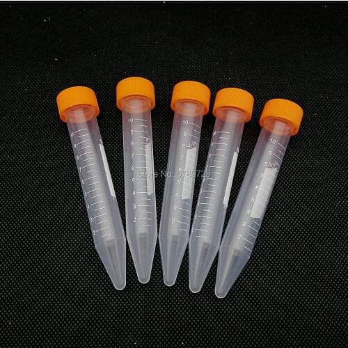 100pcs 10ml Plastic transparent centrifuge tube with scale，Conical bottom centrifuge tube with Colourful threaded cover