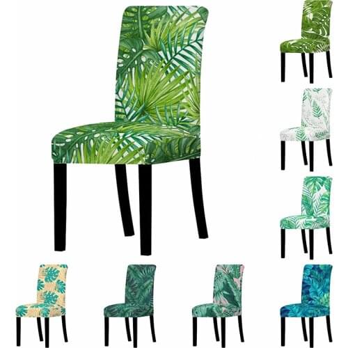 Green Tropical Leaves Spandex Chair Cover Elastic Chair Cover Easy Washable Removeable Slipcovers Chair Cover Protector