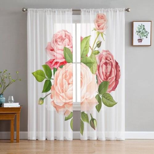 Flowers Leaves Plant Modern Tulle Curtains for Living Room Bedroom Home Kitchen Window Sheer Curtains