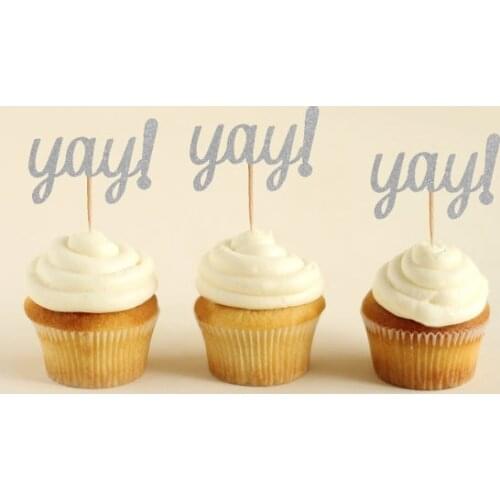 Yay! Glitter Cupcake Toppers decorations wedding party/Bridal shower/Baby Shower/Birthday toothpicks