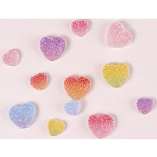 50Pcs/Lot Kids Hair Accessories DIY Resin Decoration Soft Glue Simulation Cartoon Love Heart Candy Gradient Cute Girls Headdress