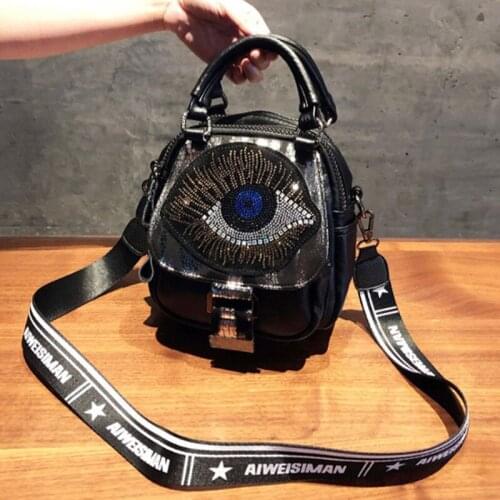 Designer Big Eye Embroidery Diamond Shoulder Bags For Women With Wide Strap Fashion Trend Leather Handbag Totes Luxury Crossbody