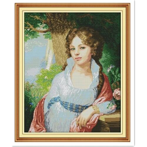 Girl Painting Paintings DMC Cross Stitch Fabric Embroidery Cross Sets Chinese Counted Cross Stitch Patterns Kits Home Decor