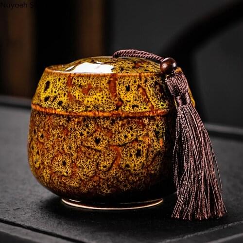 Ceramic Tea Cans Large Sealed Cans Green Tea Storage Cans Home Living Room Coffee Table Decoration Creative Portable Storage Box