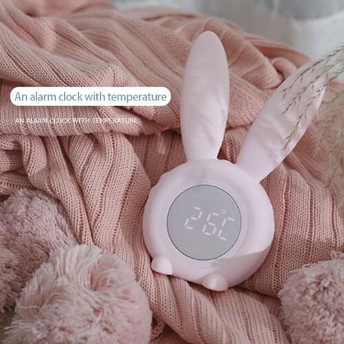 Cute Rabbit Shape Digital Alarm Clock Led Display Night Light Rechargeable Portable Table Wall Clocks Mulit Alarm