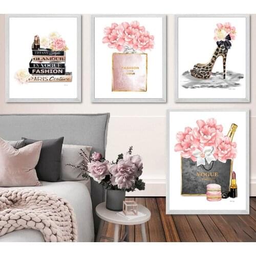 Fashion Perfume Poster Black High Heels Makeup Brush Print Canvas Painting Love Wall Art Picture Modern Girl Room Decoration