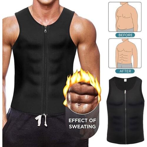 Men Waist Trainer Vest for Weight loss Neoprene Corset Body Shaper Zipper Sauna Tank Top Workout Shirt Black Plus Size S-4XL