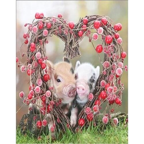 DIY Full Square Round Animal Couple Pet Pig Embroidery Cross Stitch Diamond Painting Mosaic Picture Home Decoration FH686