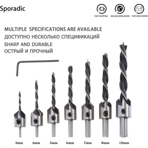 7pcs 3mm-10mm HSS Flute Counter sink Drill Bit Set Carpentry Reamer Woodworking Chamfer End Milling Hole Carpenter Tools