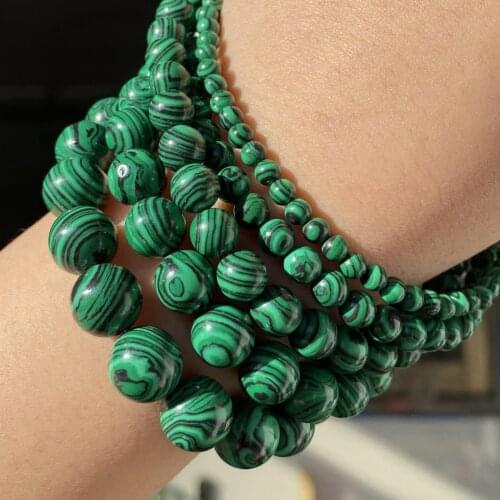 Natural Stone Green Malachite Beads Round For Jewelry Making Diy Bracelet Charm Accessories 4-12mm 15