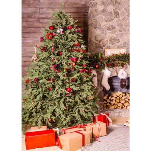 Fireplace Socks Gifts Christmas Tree Photographic Background Custom Backdrop for Children Baby Family Party Photocall Fond Photo