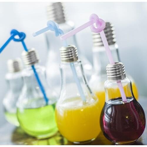 New Summer Bulb Water Bottle Cute Brief Fashion Cute Milk Juice Light Bulbs Leak-proof light lamp for DIY Drink decoration