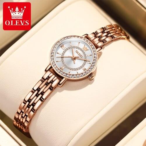 OLEVS New Fashion Casual Quartz Watch Thin Ladies Watches Female Diamond Face Steel Band 30M Waterproof HD Mirror Luminous 5508