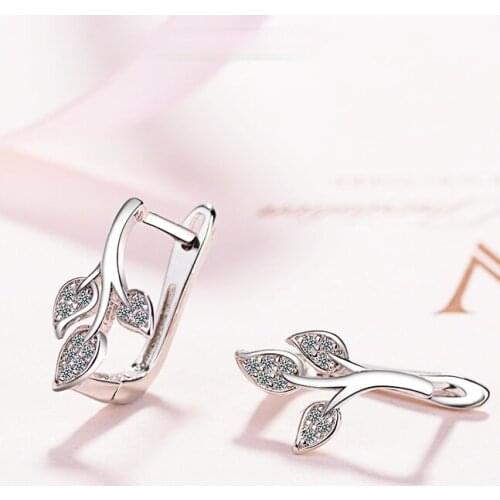 New Style Silver Color Tree Leaf CZ Crystal Earring 2021 Fresh Women AAA Zircon Earring Elegant Lady Wedding Anniversary Jewelry