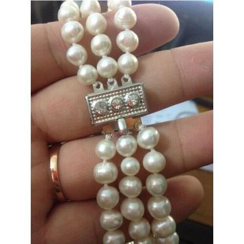 First Lady Triple Strand real White Pearl Necklace 17-19"